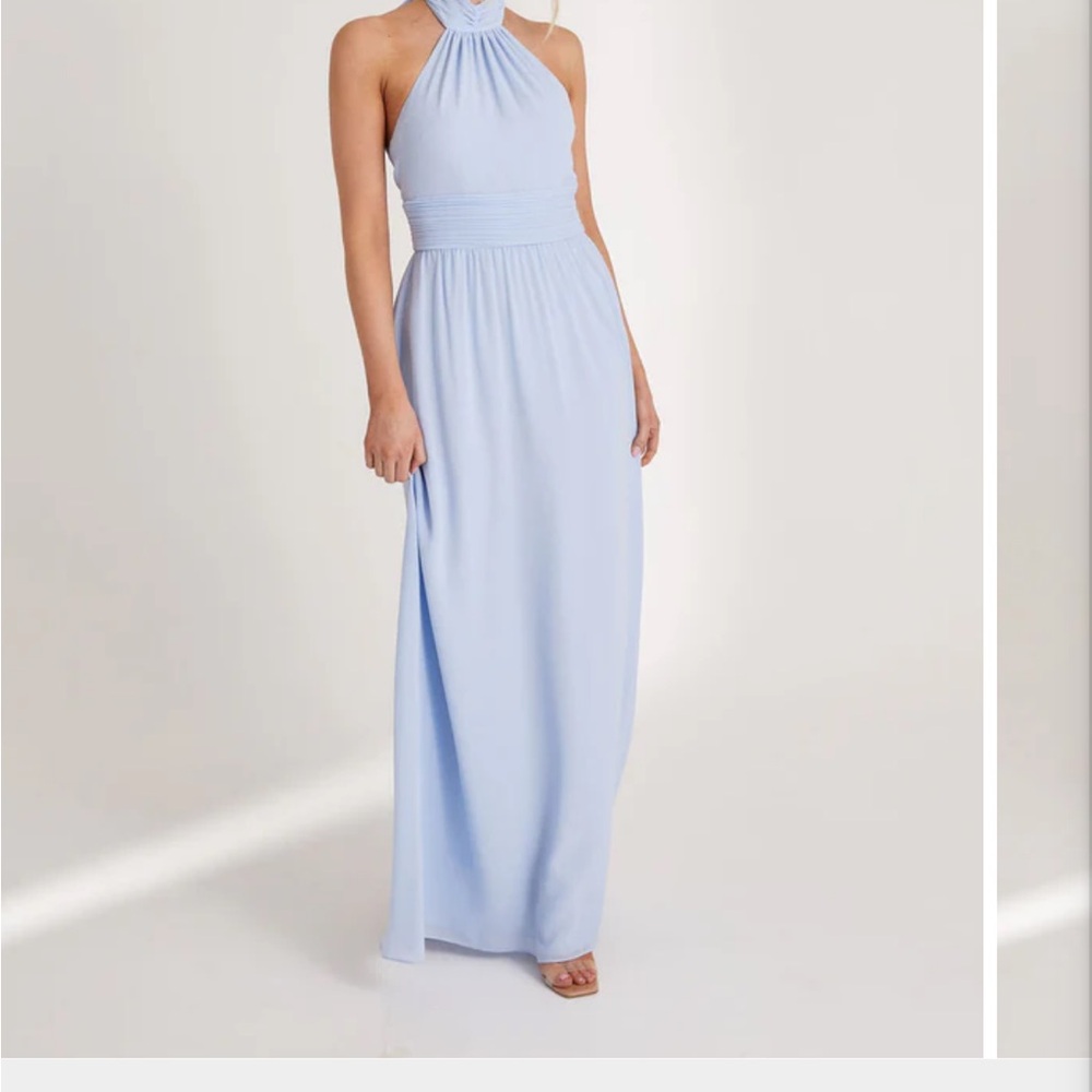 Elegant Light Blue Halter Maxi Dress